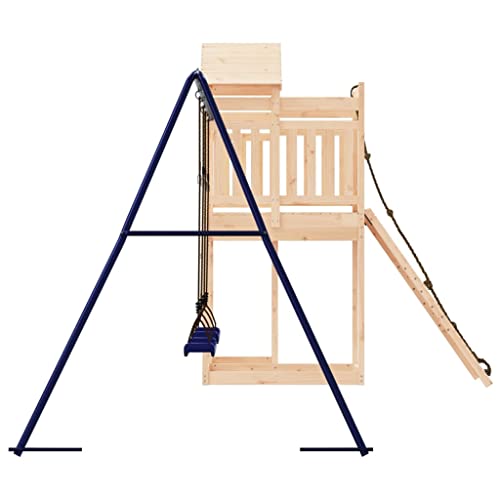 Loibinfen Outdoor Playset Solid Wood Pine, Garden Play Set with 1 Play Tower, 1 Climbing Wall, 1 Double Swing Set, Modern Outdoor Backyard Children's Climbing Wood Playground Playset,-4546