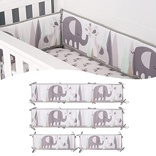 4Pcs Crib Bumpers Padded Crib Liner for Boys Girls, Breathable Baby Crib Bumper Pads for Toddler Inside Crib, Safe Crib Bumper Cushion Mesh Crib Liner Soft Cotton Crib Padding Bumper Crib Covers