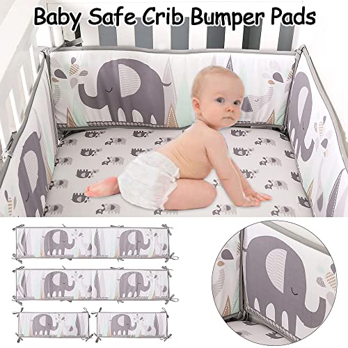 4Pcs Crib Bumpers Padded Crib Liner for Boys Girls, Breathable Baby Crib Bumper Pads for Toddler Inside Crib, Safe Crib Bumper Cushion Mesh Crib Liner Soft Cotton Crib Padding Bumper Crib Covers