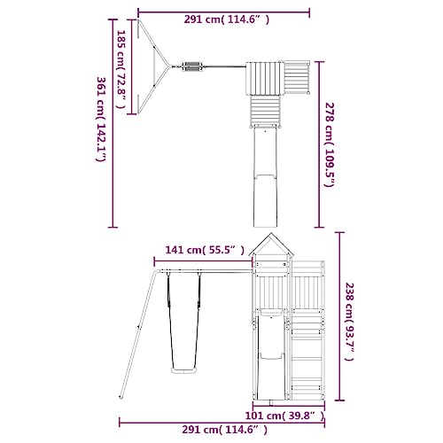 GOLINPEILO Outdoor Playset Solid Wood Pine, Garden Play Set with 1 Play Tower, 1 Wave Slide, 1 Single Swing Set, Modern Outdoor Backyard Children's Climbing Playground Playset(Style D)