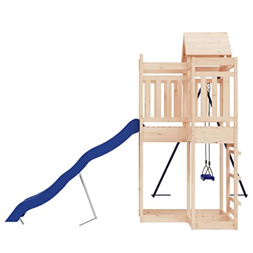 GOLINPEILO Outdoor Playset Solid Wood Pine, Garden Play Set with 1 Play Tower, 1 Wave Slide, 1 Single Swing Set, Modern Outdoor Backyard Children's Climbing Playground Playset(Style D)