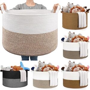 extra large cotton rope basket for living room,storage baskets bin,laundry basket, woven storage basket with handle for blankets, towels and pillows laundry hamper,21" x 21" x 13.8"