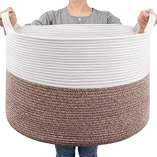 Extra Large Cotton Rope Basket for Living Room,Storage Baskets Bin,Laundry Basket, Woven Storage Basket with Handle for Blankets, Towels and Pillows Laundry Hamper,21" x 21" x 13.8"