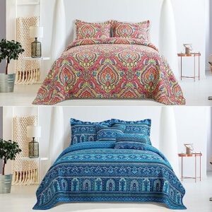 twinrun boho 2 quilt sets king size,microfiber king reversible coverlets+cotton lightweight quilted bedspread set