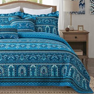 TWINRUN Boho 2 Quilt Sets King Size,Microfiber King Reversible Coverlets+Cotton Lightweight Quilted Bedspread Set