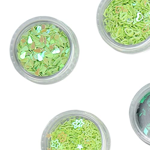 Craft Glitter Sequin, 12 Grids Multiple Shapes Nail Glitter Sequins Hand Made DIY High Flash for Homemade Cards(Green)