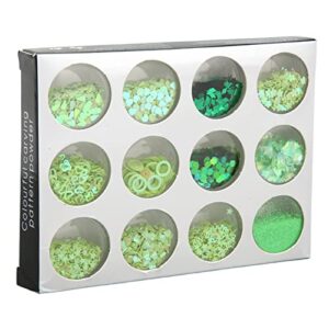 craft glitter sequin, 12 grids multiple shapes nail glitter sequins hand made diy high flash for homemade cards(green)