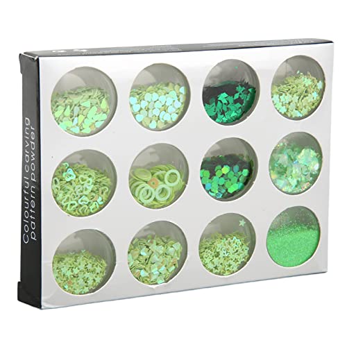 Craft Glitter Sequin, 12 Grids Multiple Shapes Nail Glitter Sequins Hand Made DIY High Flash for Homemade Cards(Green)