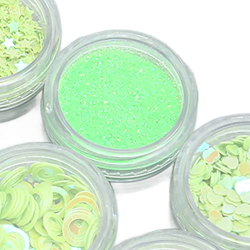 Craft Glitter Sequin, 12 Grids Multiple Shapes Nail Glitter Sequins Hand Made DIY High Flash for Homemade Cards(Green)