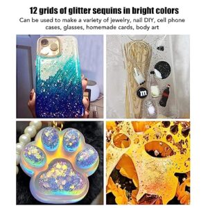 Craft Glitter Sequin, 12 Grids Multiple Shapes Nail Glitter Sequins Hand Made DIY High Flash for Homemade Cards(Green)