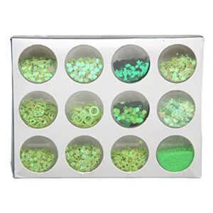 Craft Glitter Sequin, 12 Grids Multiple Shapes Nail Glitter Sequins Hand Made DIY High Flash for Homemade Cards(Green)