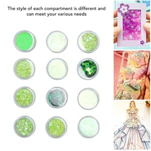 Craft Glitter Sequin, 12 Grids Multiple Shapes Nail Glitter Sequins Hand Made DIY High Flash for Homemade Cards(Green)