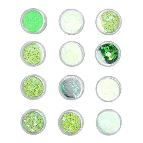 Craft Glitter Sequin, 12 Grids Multiple Shapes Nail Glitter Sequins Hand Made DIY High Flash for Homemade Cards(Green)