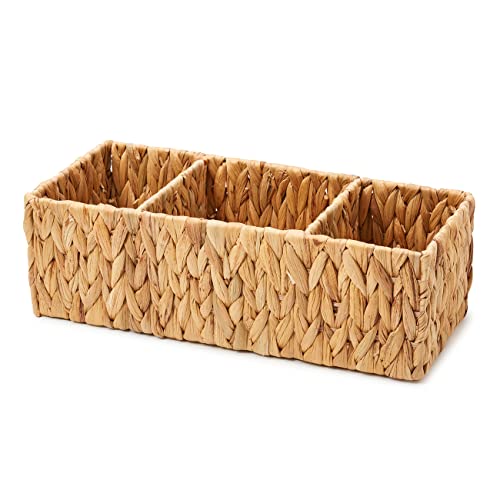 EZOWare Natural Water Hyacinth Storage Baskets Bundle Kit, Set of 4 Woven Wicker Organizer Bin for Organizing Bathroom, Toilet Tank Top, Vanity Countertop, Kitchen Pantry