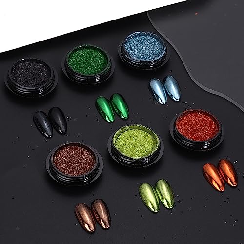 GULELAYAR 6 Jars Chrome Nail Powder, Laser Metallic Nail Powder Holographic Aurora Nail Glitter Powder Set with Magic Mirror Effect for Nail Art Design Manicure Decorations (Style 2)