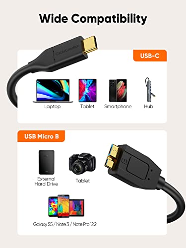 CableCreation USB C Hard Drive Cable 1FT, 10Gbps Data Transfer Speed, USB C to Micro B Male Cable, Compatible with Seagate, WD, Toshiba, Samsung External Hard Drive and More - Black