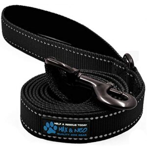 max and neo reflective nylon dog leash - we donate a leash to a dog rescue for every leash sold (black, 6x1)
