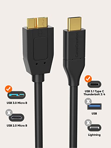 CableCreation USB C Hard Drive Cable 1FT, 10Gbps Data Transfer Speed, USB C to Micro B Male Cable, Compatible with Seagate, WD, Toshiba, Samsung External Hard Drive and More - Black