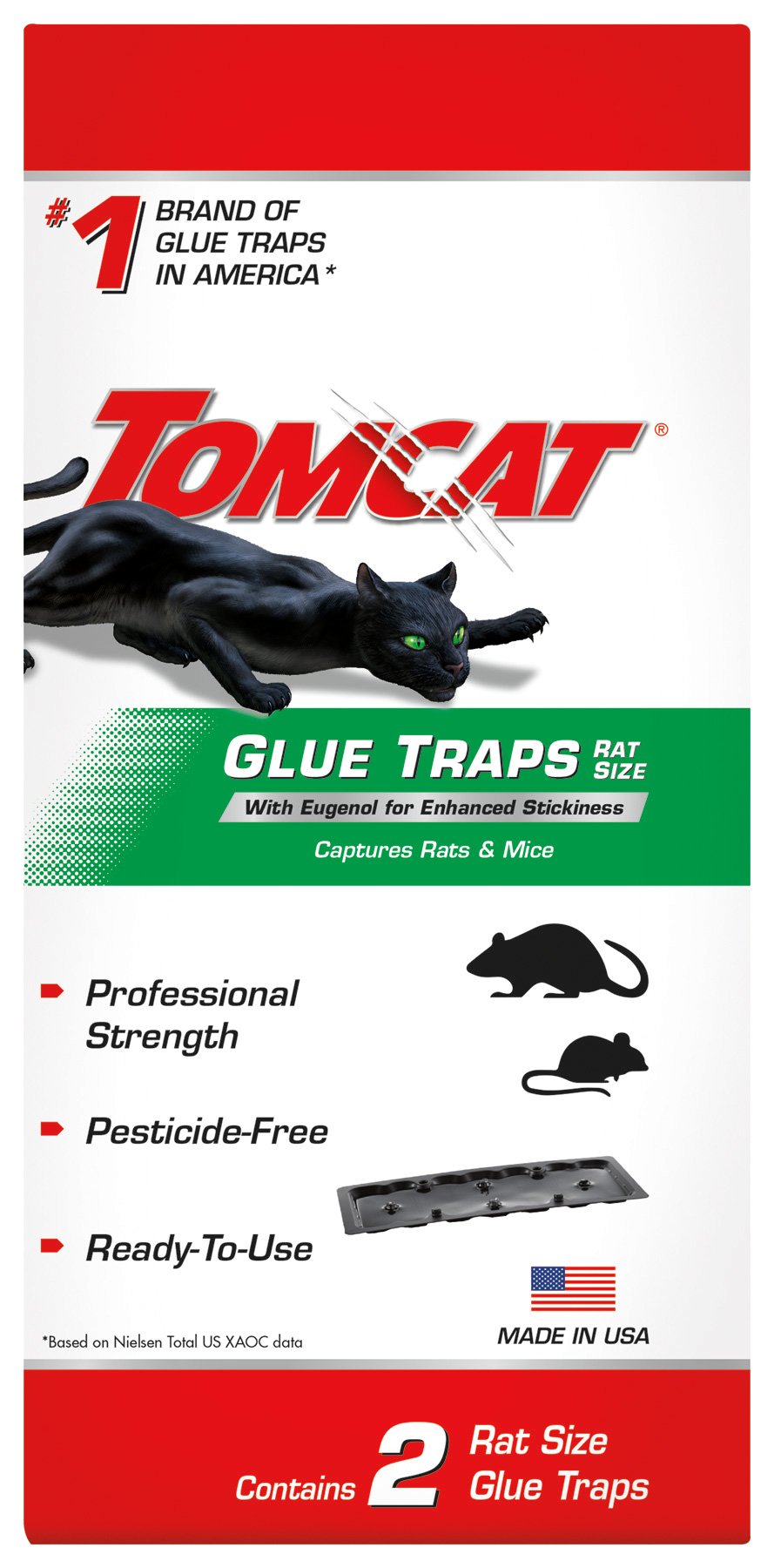 Tomcat Rat Trap with Immediate Grip Glue for Rats, Mice, Snakes, Cockroaches, Spiders, and Scorpions, Ready-To-Use, 2 Traps