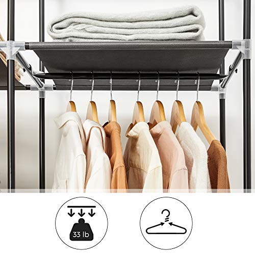 SONGMICS Portable Clothes Closet, Non-Woven Fabric Wardrobe with 2 Hanging Rods, 9 Shelves, Storage Organizer, Black URYG12H