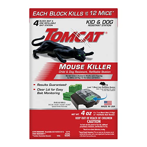 Tomcat Mouse Killer Child & Dog Resistant, Refillable Station for Indoor and Outdoor, 1 Station and 4 Poison Block Refills