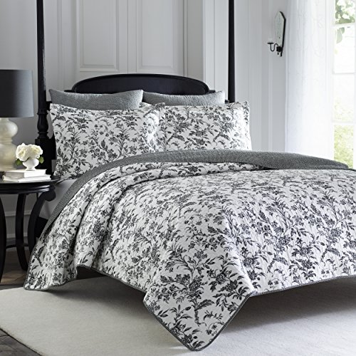 Laura Ashley Home - Euro Sham Set, Soft Cotton Bedding with Zipper Closure, Pre-Washed Home Decor for Added Softness (Amberley Black, 2 Piece)
