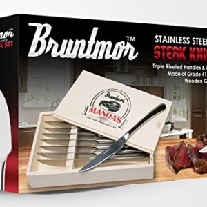 Bruntmor, ALBA Gourmet Stainless Steel 8-piece Steak Knife set with Full Tang Blades, Wooden Gift Box