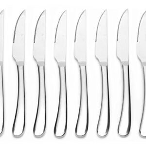 Bruntmor, ALBA Gourmet Stainless Steel 8-piece Steak Knife set with Full Tang Blades, Wooden Gift Box