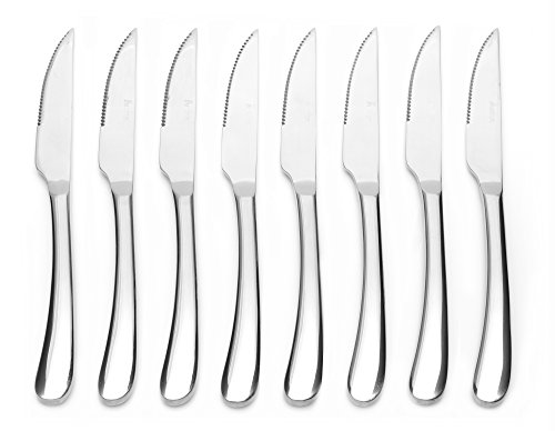 Bruntmor, ALBA Gourmet Stainless Steel 8-piece Steak Knife set with Full Tang Blades, Wooden Gift Box