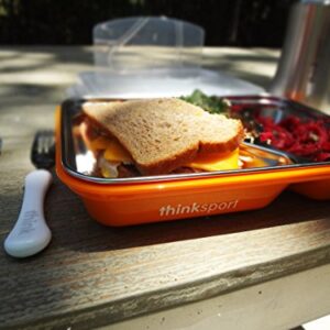 Thinksport GO2 Travel Lunch Container with Airtight Lid and Fork & Spoon| BPA-Free, Stainless Steel Removable Interior, Each Compartment Seals, No Food Migration - Orange, GO2ORANGE