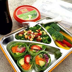 Thinksport GO2 Travel Lunch Container with Airtight Lid and Fork & Spoon| BPA-Free, Stainless Steel Removable Interior, Each Compartment Seals, No Food Migration - Orange, GO2ORANGE