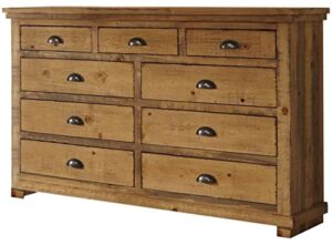 progressive furniture willow drawer dresser, 66" x 20" x 44", distressed pine