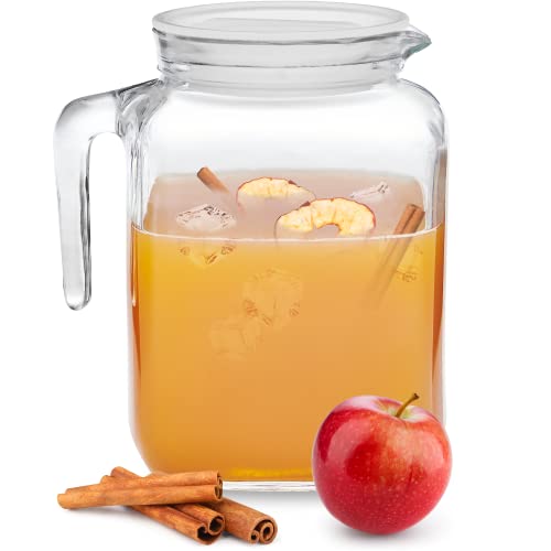 Bormioli Rocco Hermetic Seal Glass Pitcher With Lid and Spout [68 Ounce] Great for Homemade Juice & Cold Tea or for Glass Milk Bottles