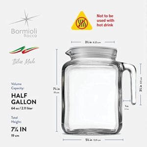 Bormioli Rocco Hermetic Seal Glass Pitcher With Lid and Spout [68 Ounce] Great for Homemade Juice & Cold Tea or for Glass Milk Bottles