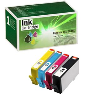 limeink 4 pack remanufactured 564xl new generation ink cartridges set (1 black 1 cyan 1 magenta 1 yellow) for hp photosmart 5510 5520 6510 6520 7510 7515 7520 7525 b8550 c5300 printers