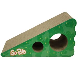 gopets premium cat scratcher, wedge shaped corrugated cardboard is reversible lasts 2x longer includes 1 pack catnip, natural incline more ergonomic than scratching post, cutouts to hide toys