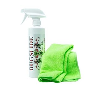 bugslide 16 oz shop kit with microfiber towel - bug remover and automotive polish - multisurface cleaning and car detailing solution that shines and degreases without scratching