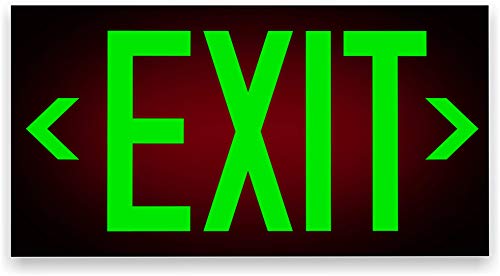 Photoluminescent Exit Sign Red W/Holes and Hardware - Aluminum - UL 924 Code Approved/IBC/NFPA 101) Made in USA | NightBright USA Part Number ULR-050-HH