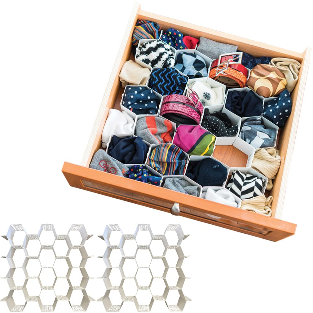 Evelots 2 Pack Dresser Drawer Organizer-Divider-Sock-Belt-Scarf-Underwear-56 Slots Total