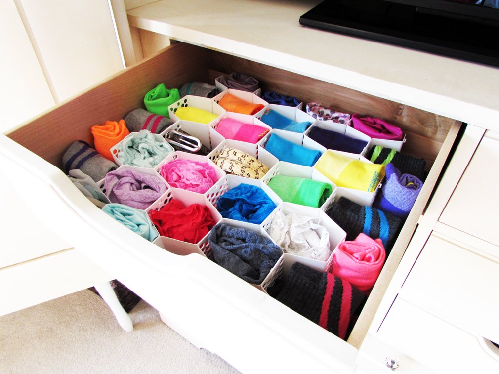 Evelots 2 Pack Dresser Drawer Organizer-Divider-Sock-Belt-Scarf-Underwear-56 Slots Total