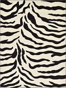 unique loom wildlife collection animal inspired with zebra design area rug, 9 ft x 12 ft, ivory/black
