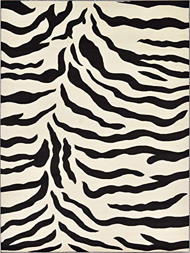 Unique Loom Wildlife Collection Animal Inspired with Zebra Design Area Rug, 9 ft x 12 ft, Ivory/Black