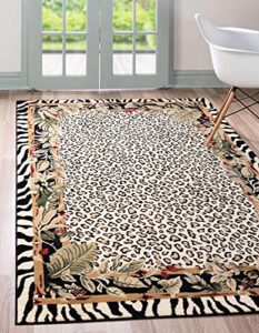 unique loom wildlife collection animal inspired with cheetah bordered design area rug, 5 ft x 8 ft, ivory/black