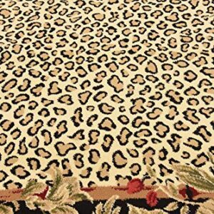 Unique Loom Wildlife Collection Animal Inspired with Cheetah Bordered Design Area Rug, 5 ft x 8 ft, Ivory/Black