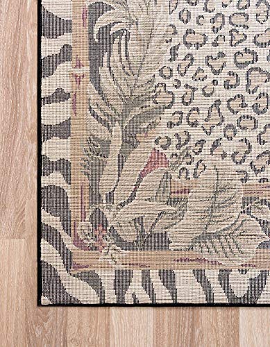 Unique Loom Wildlife Collection Animal Inspired with Cheetah Bordered Design Area Rug, 5 ft x 8 ft, Ivory/Black