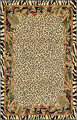Unique Loom Wildlife Collection Animal Inspired with Cheetah Bordered Design Area Rug, 5 ft x 8 ft, Ivory/Black