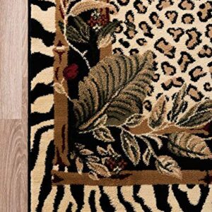 Unique Loom Wildlife Collection Animal Inspired with Cheetah Bordered Design Area Rug, 5 ft x 8 ft, Ivory/Black