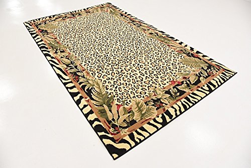 Unique Loom Wildlife Collection Animal Inspired with Cheetah Bordered Design Area Rug, 5 ft x 8 ft, Ivory/Black
