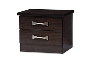 baxton studio wholesale interiors colburn 2 drawer finish wood storage nightstand bedside table, medium, dark brown