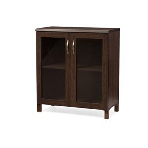 baxton studio wholesale interiors sintra sideboard storage cabinet with glass doors, dark brown